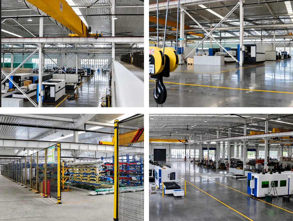 Inside the Jinan Ever View factory showcasing laser cutting machine assembly and machining workshop